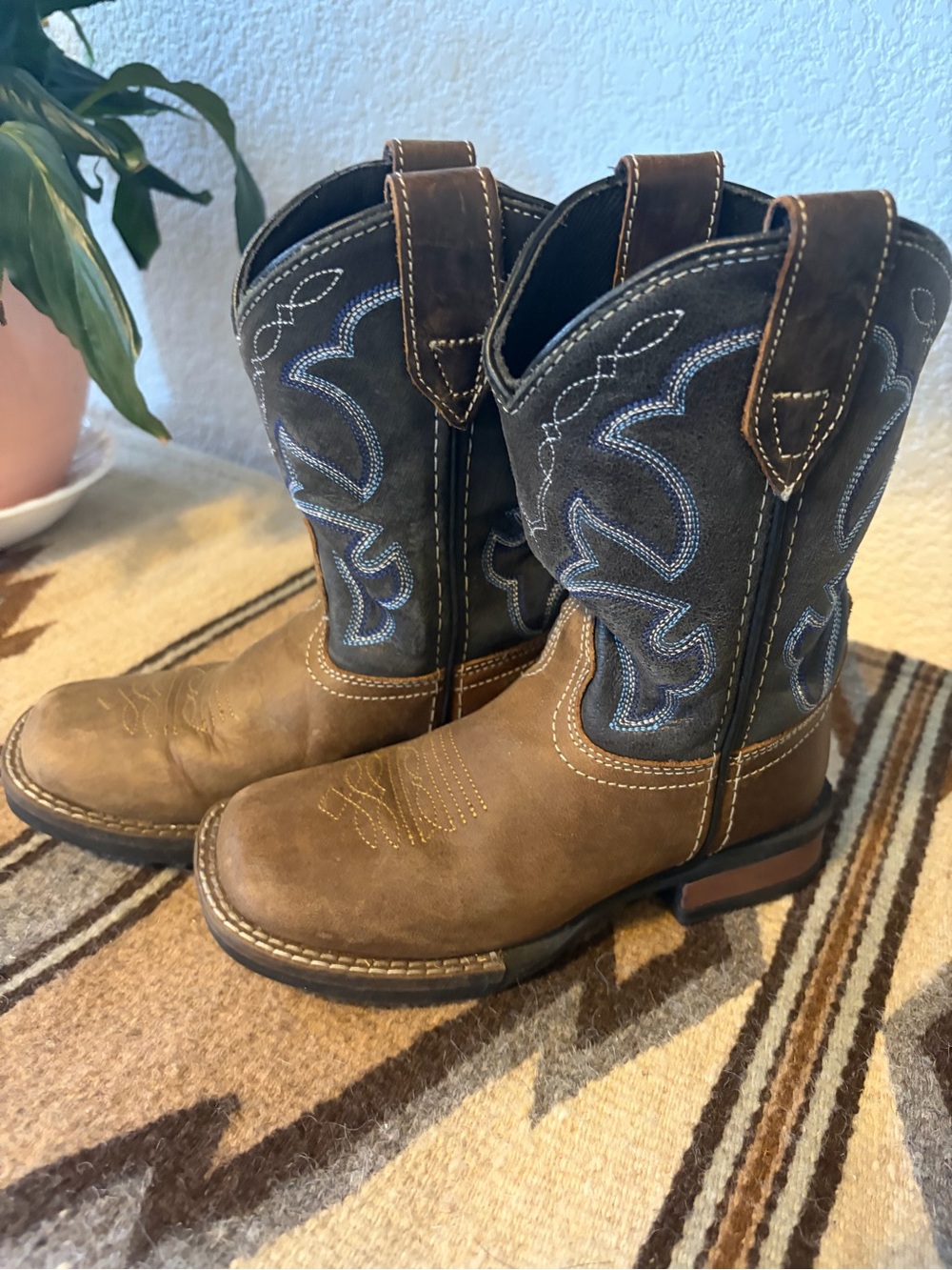 Roper Brown and Dark Gray Western Pull-On Cowboy Boots